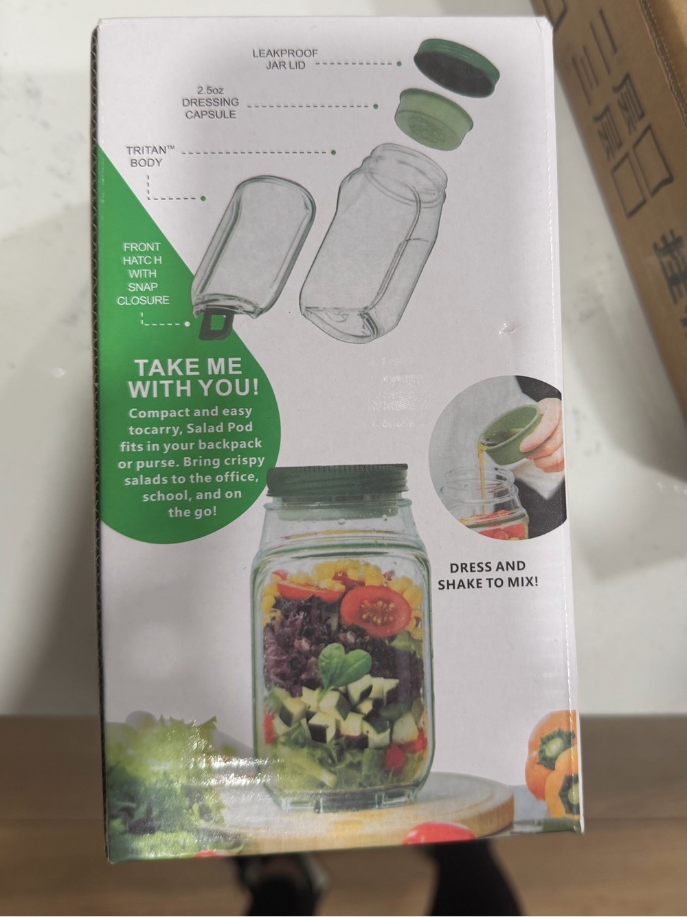 Salad Pod Mason Jar Dressing Container with Green Lid